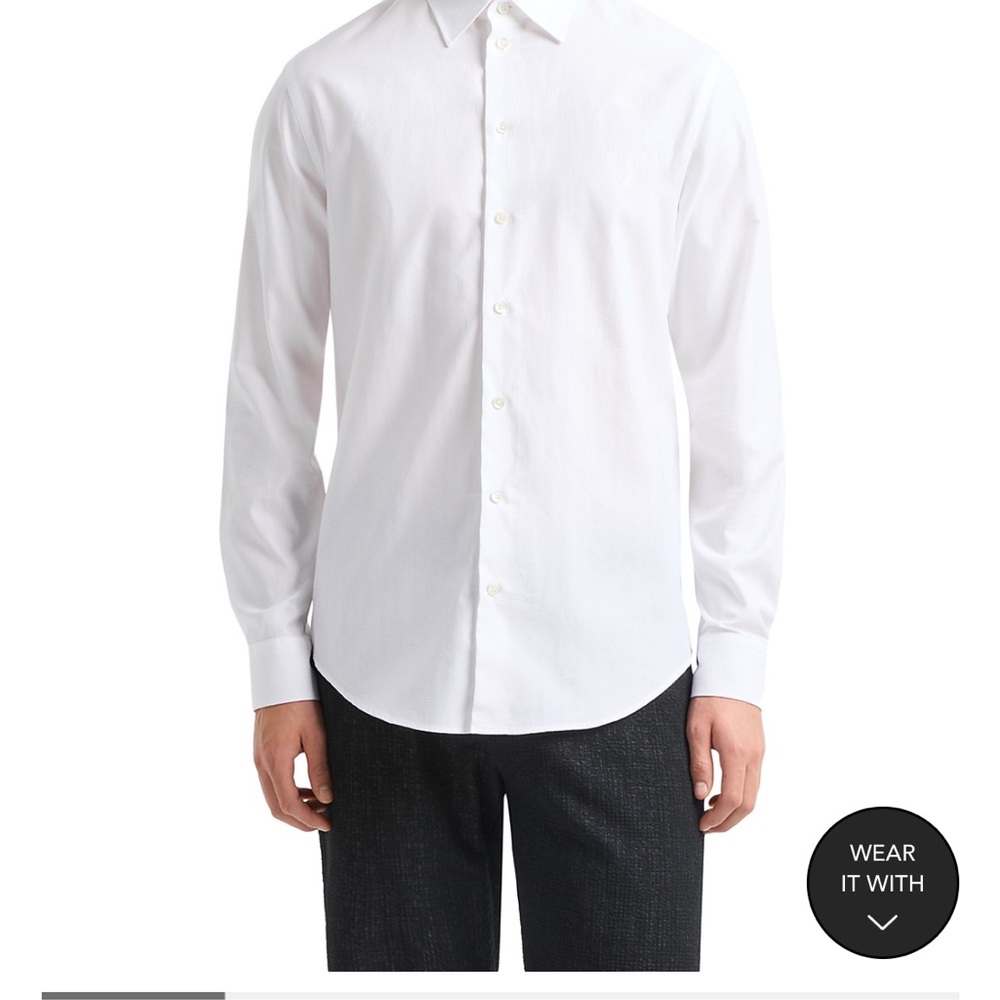 Emporio Armani Textured White Dress Shirt Timeless Elegance size 45 neck 18